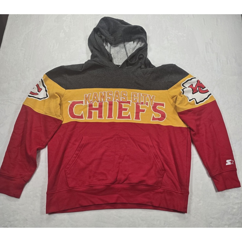 Vintage Starter Kansas City Chiefs Hoodie Mens XLarge Colorblock Red Yellow NFL